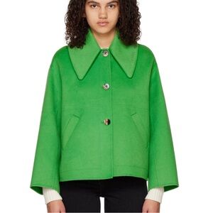 Ganni Kelly Green Wide Collar Jacket - NEW WITH TAGS - size 36 (M)